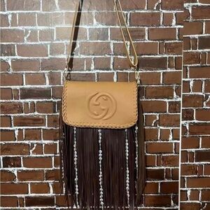 Tan and Brown Crossbody Bag Purse with Fringe